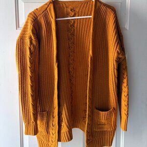 Oversized Mustard Yellow Cable Knit Chunky Cardigan
